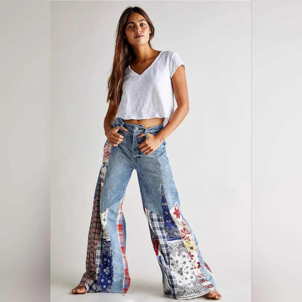 Free People Multicolor Patchwork Flare Jeans - Picture 1 of 13